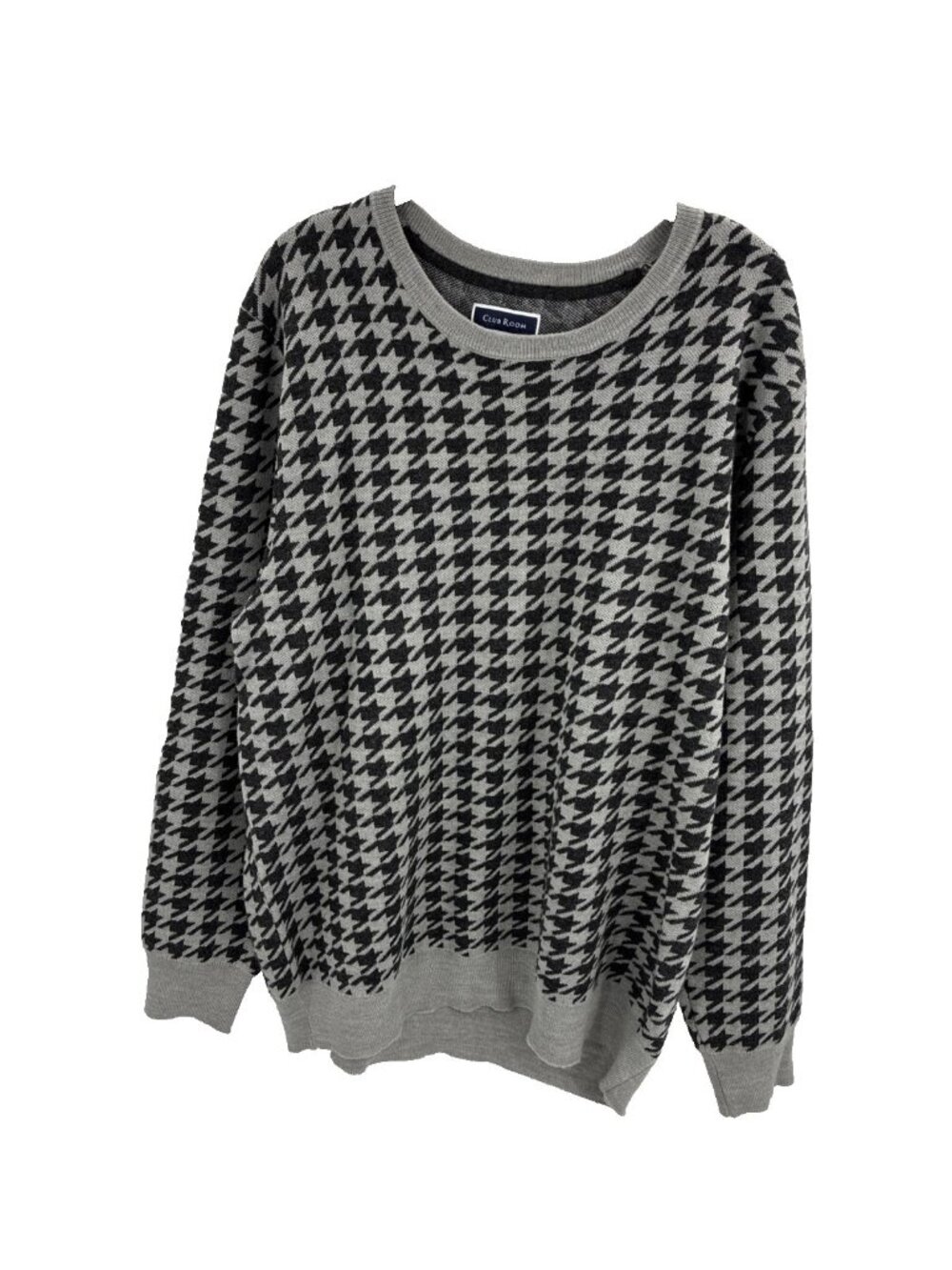 Club Room Mens Sweater Houndstooth Merino Wool Blend Gray XL Classic